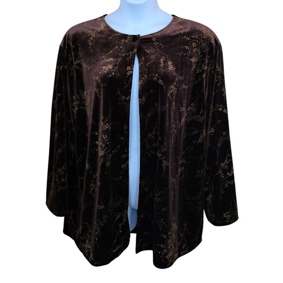 Reversible Brown Velvet Floral Solid Cape Cardigan peasant cottagecore party VTG - Picture 1 of 9